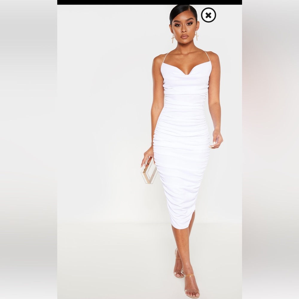Brand new white ruched midi dress